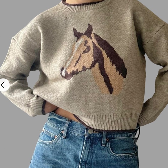 Anthropologie Sweaters - New Womens Anthropologie Western Crewneck Sweater Distinctive Horse Graphic L
